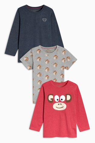 Coral Mixed Sleeve Monkey Tops Three Pack (3mths-6yrs)